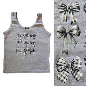 Obsessive Love Grey Black Printed Bows Scoop Neck Tank Top Large